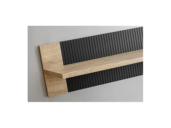 Salon complet DOUM – Buffet bas, vitrine, meuble TV avec cheminée bio-éthanol, buffet haut et étagère murale – Chêne clair et no