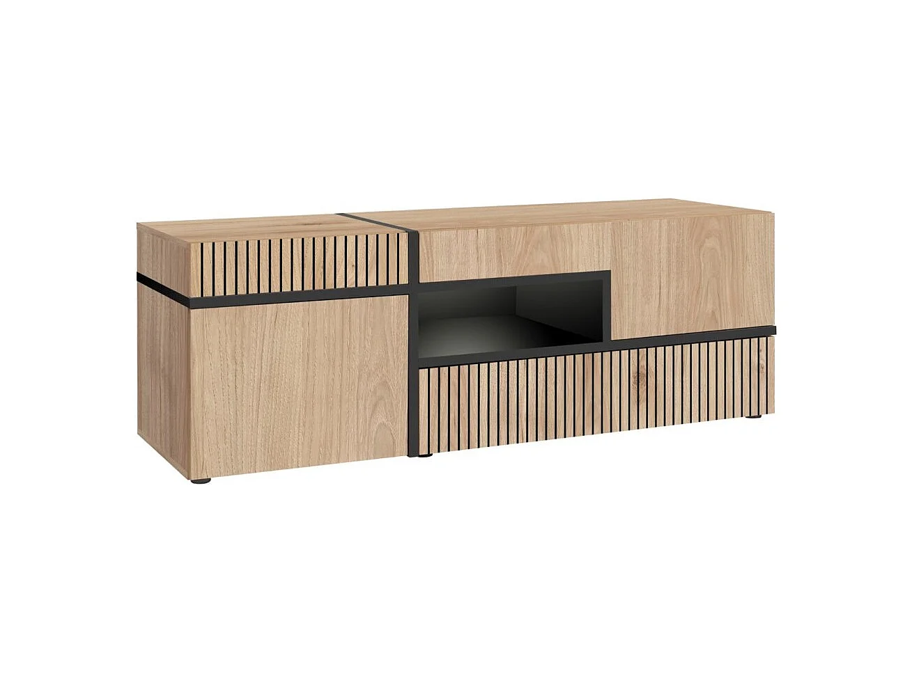 Ensemble salon complet CRISS – Meuble TV, Buffet haut, Vitrine, Étagère murale – Chêne clair et noir avec LED