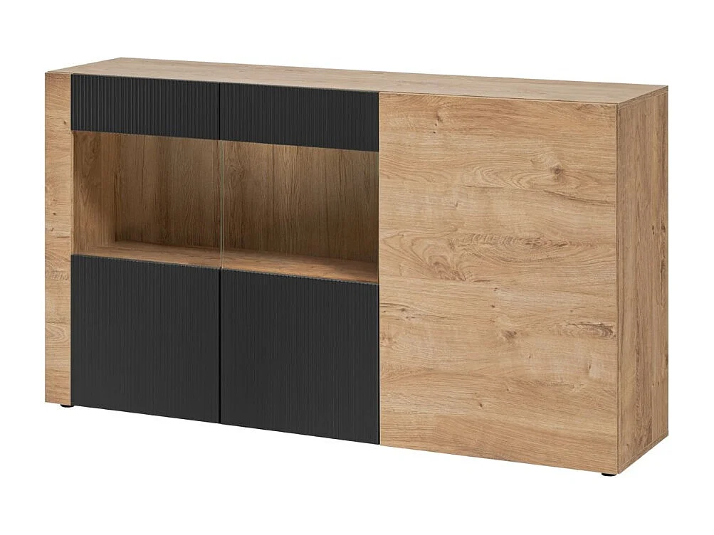 Salon complet DOUM – Buffet bas, vitrine, meuble TV, buffet haut et étagère murale – Chêne clair et noir