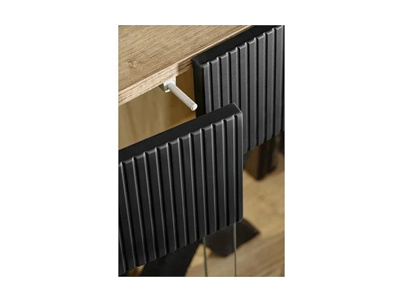 Salon complet DOUM – Buffet bas, vitrine, meuble TV, buffet haut et étagère murale – Chêne clair et noir