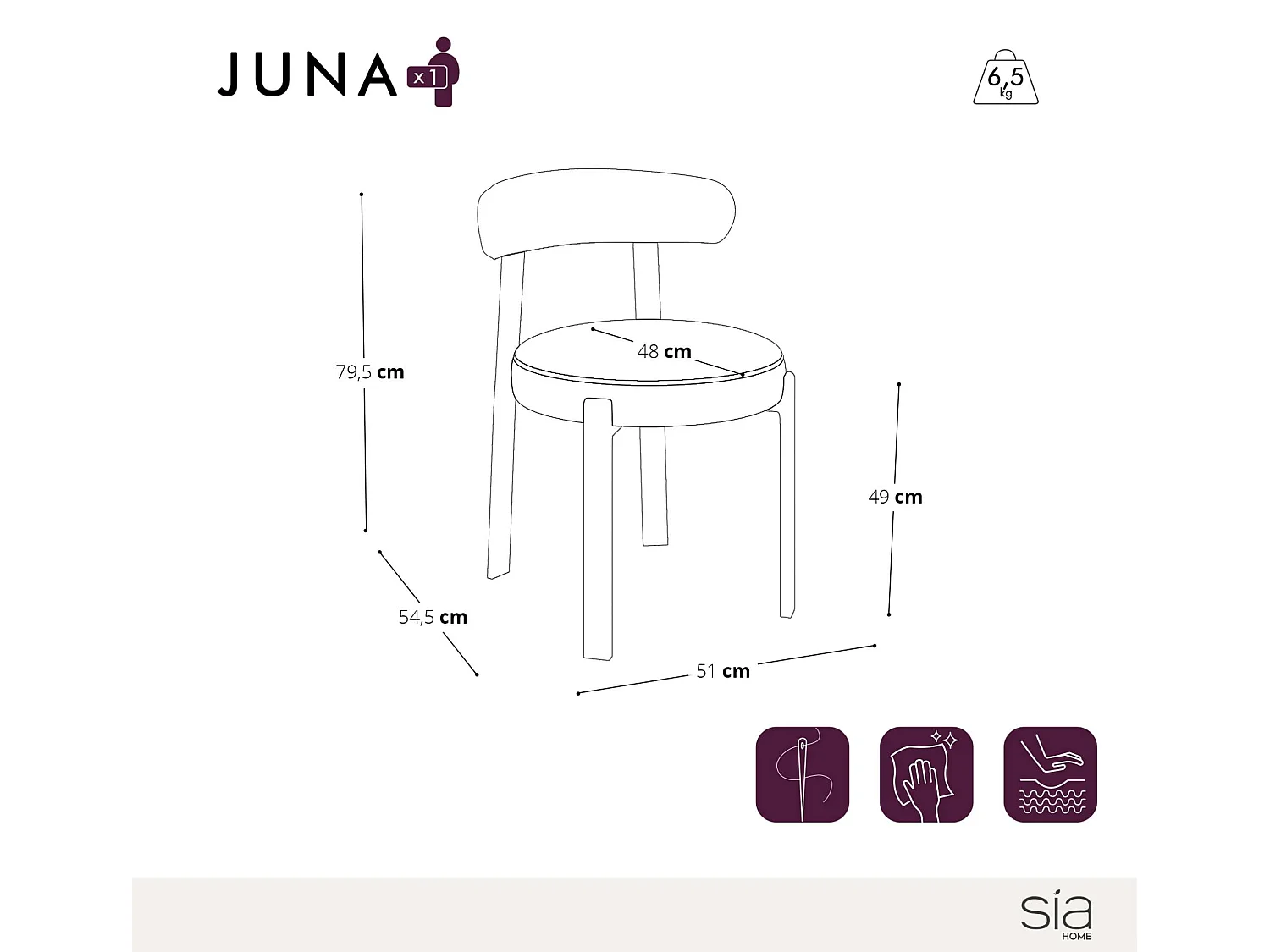 Lot de 2 chaises velours chenillé crème et pieds noyer JUNA