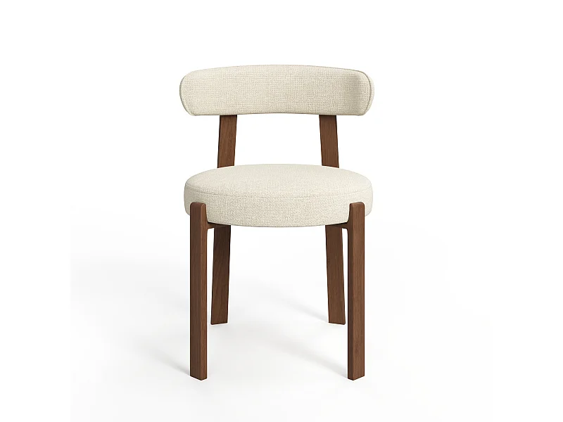 Lot de 2 chaises velours chenillé crème et pieds noyer JUNA