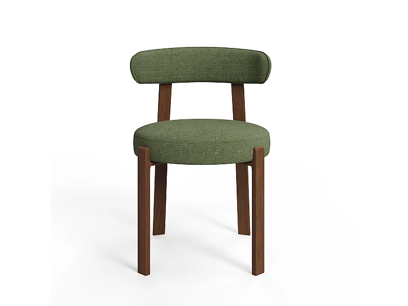 Lot de 2 chaises velours chenillé vert kaki et pieds noyer JUNA