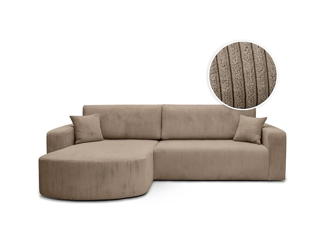 Canapé KIARA d'angle réversible convertible 4 places en velours côtelé - Taupe