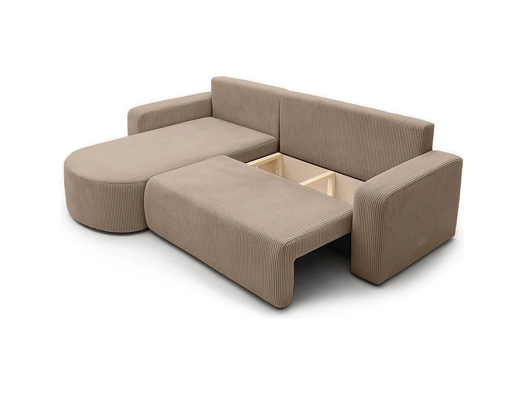 Canapé KIARA d'angle réversible convertible 4 places en velours côtelé - Taupe