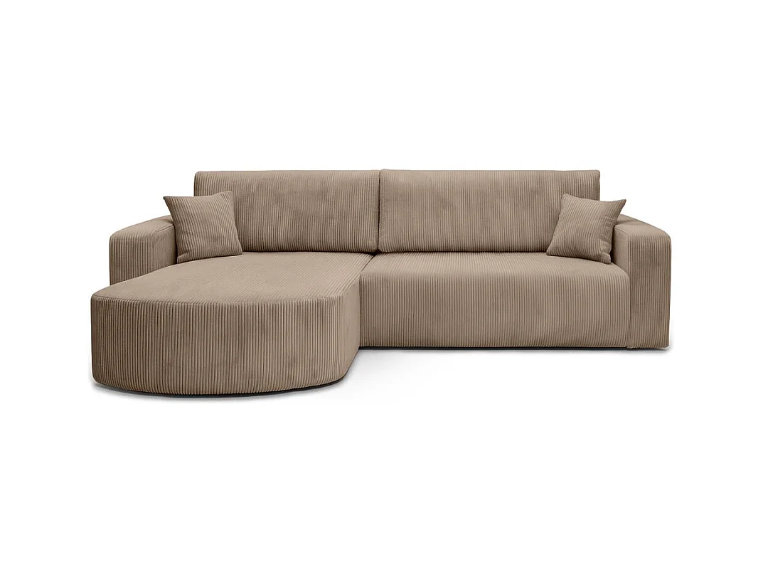 Canapé KIARA d'angle réversible convertible 4 places en velours côtelé - Taupe