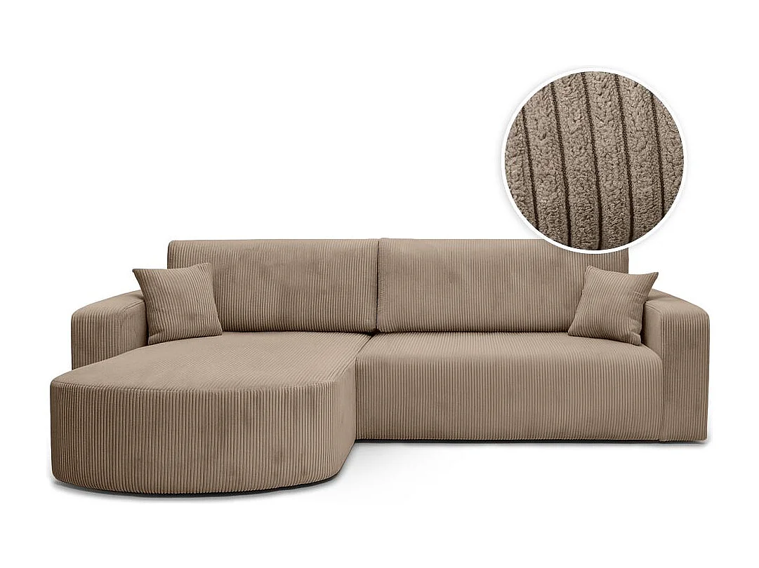 Canapé KIARA d'angle réversible convertible 4 places en velours côtelé - Taupe