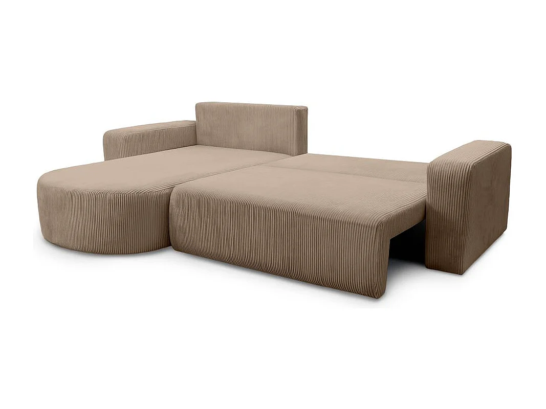 Canapé KIARA d'angle réversible convertible 4 places en velours côtelé - Taupe