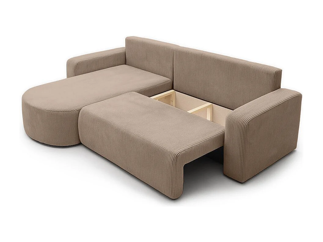 Canapé KIARA d'angle réversible convertible 4 places en velours côtelé - Taupe