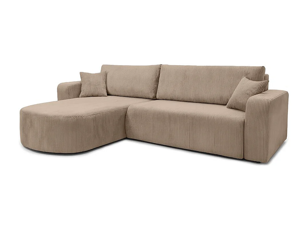 Canapé KIARA d'angle réversible convertible 4 places en velours côtelé - Taupe