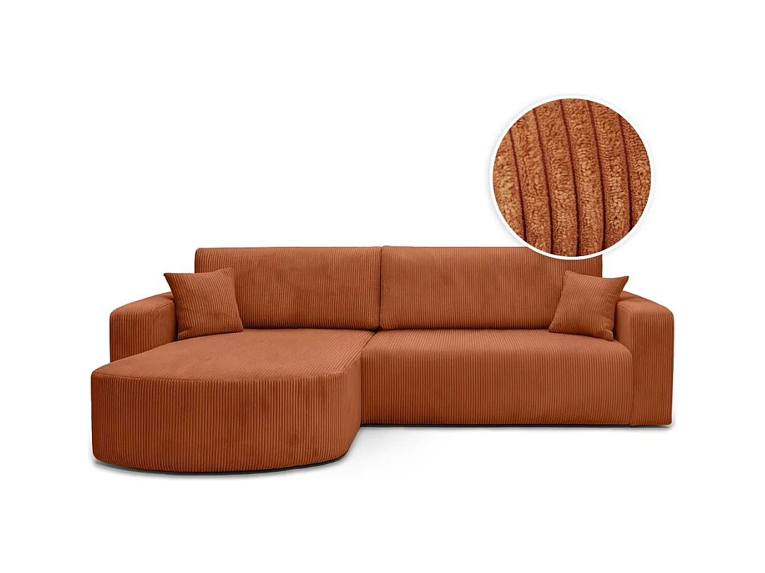 Canapé KIARA d'angle réversible convertible 4 places en velours côtelé - Terracotta