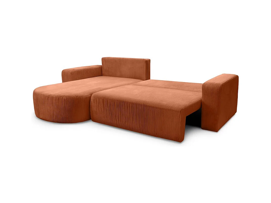 Canapé KIARA d'angle réversible convertible 4 places en velours côtelé - Terracotta