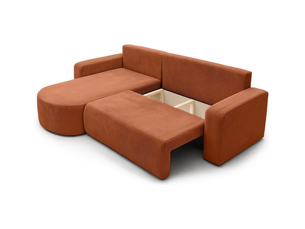 Canapé KIARA d'angle réversible convertible 4 places en velours côtelé - Terracotta