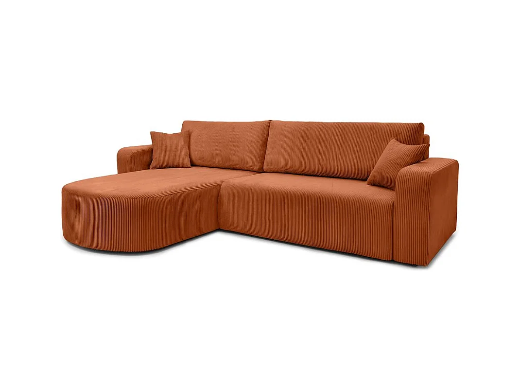 Canapé KIARA d'angle réversible convertible 4 places en velours côtelé - Terracotta