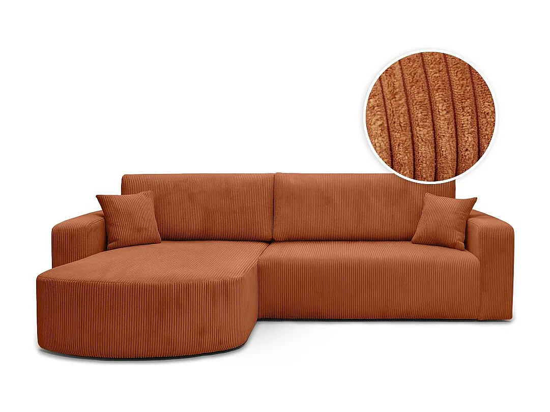 Canapé KIARA d'angle réversible convertible 4 places en velours côtelé - Terracotta