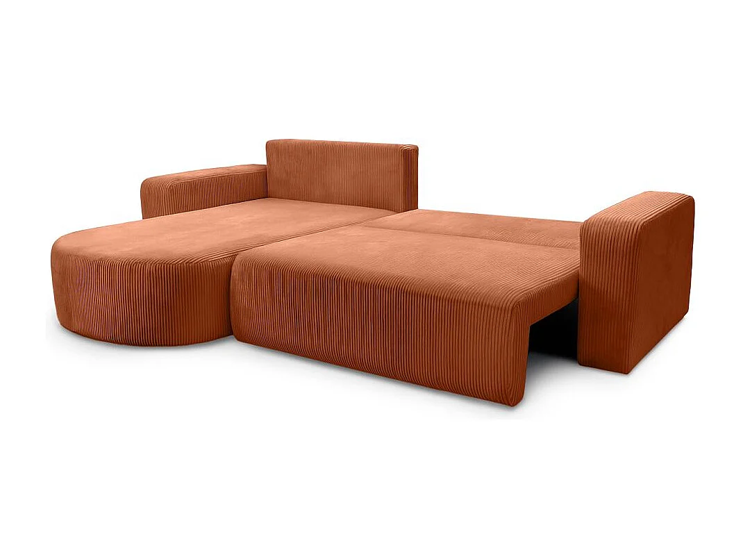 Canapé KIARA d'angle réversible convertible 4 places en velours côtelé - Terracotta