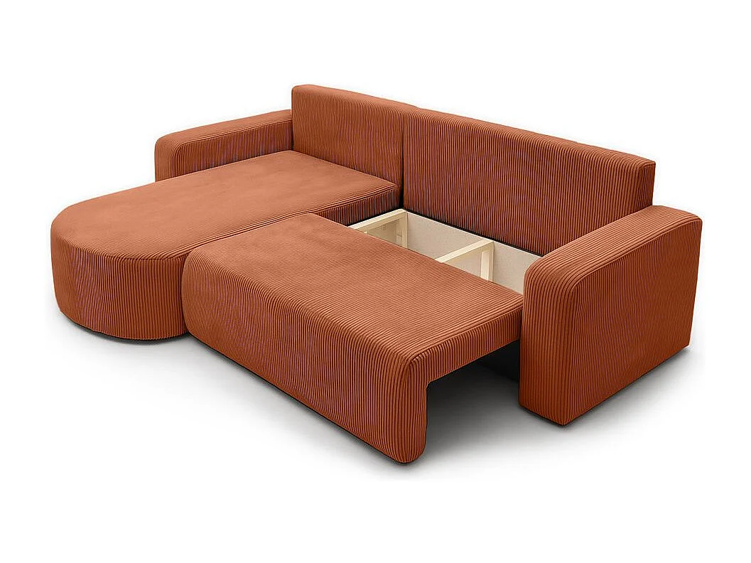 Canapé KIARA d'angle réversible convertible 4 places en velours côtelé - Terracotta