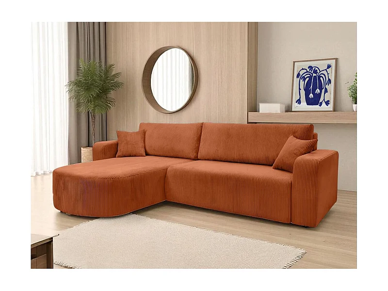 Canapé KIARA d'angle réversible convertible 4 places en velours côtelé - Terracotta