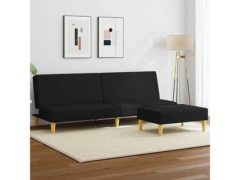 Schlafsofa 2-Sitzer mit Fußhocker Schwarz Stoff