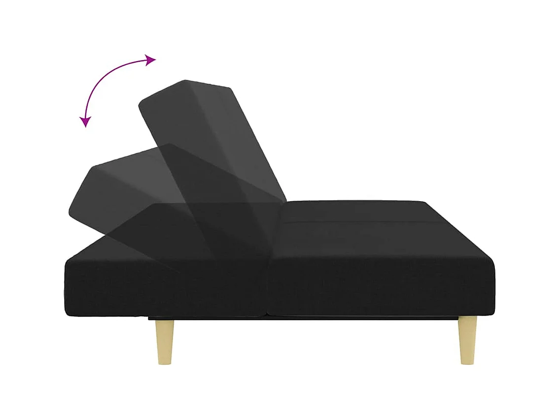 Canapé-lit à 2 places avec repose-pied noir tissu