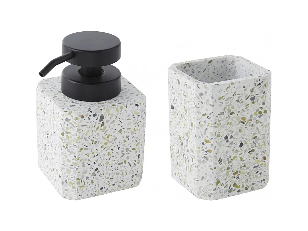 Set salle de bain terrazzo 2 pièces distributeur vert