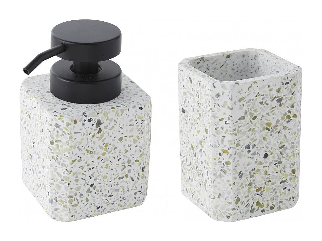 Set salle de bain terrazzo 2 pièces distributeur vert