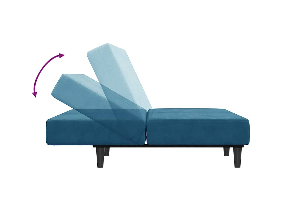 Canapé-lit à 2 places avec repose-pied bleu velours