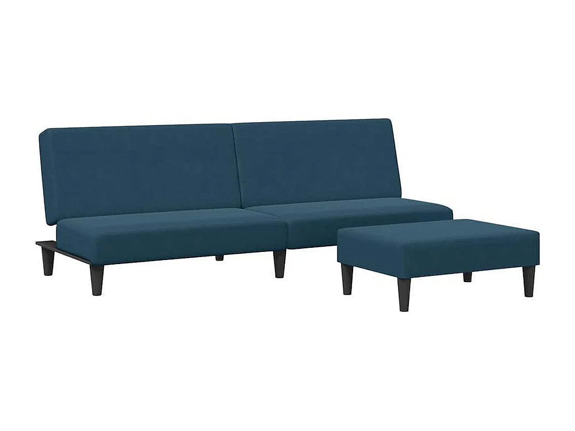 Canapé-lit à 2 places avec repose-pied bleu velours