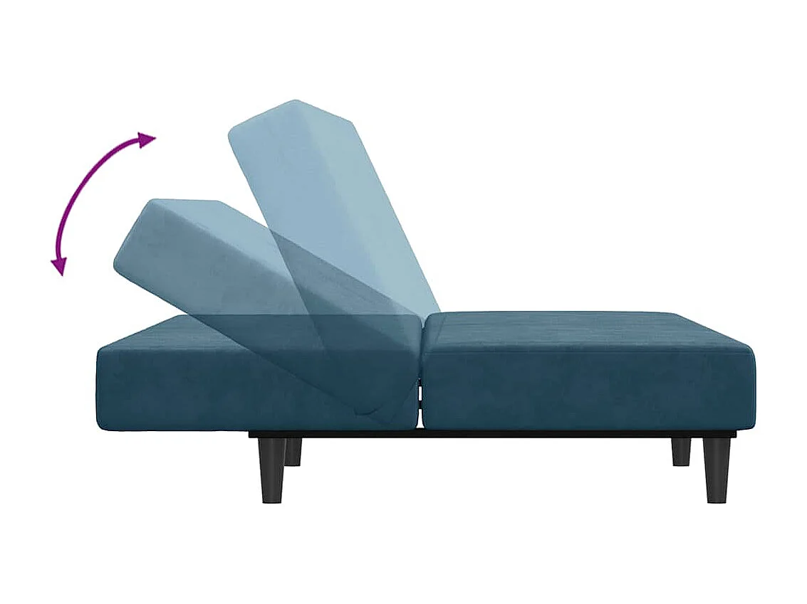 Canapé-lit à 2 places avec repose-pied bleu velours