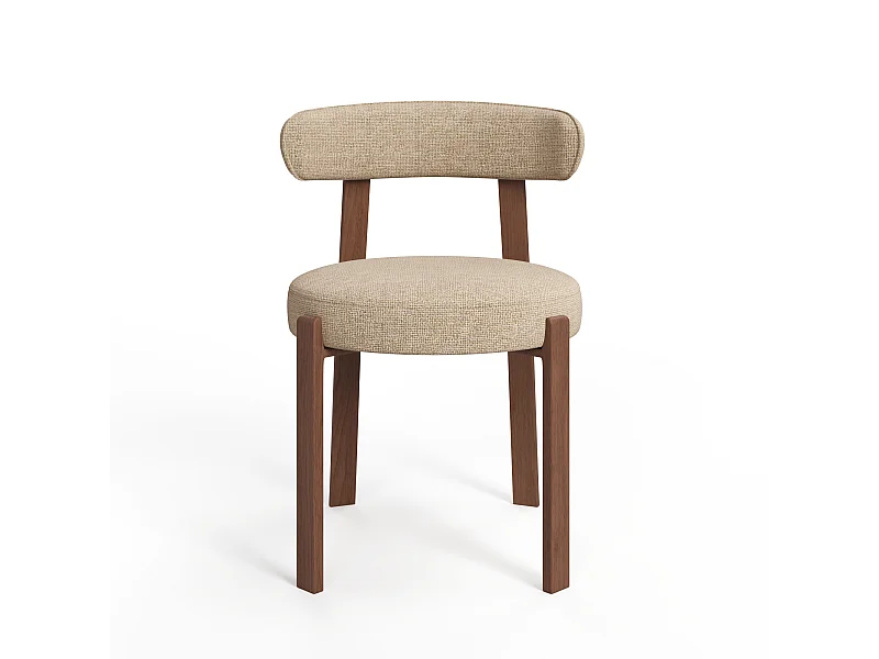 Lot de 2 chaises velours chenillé taupe et pieds noyer JUNA