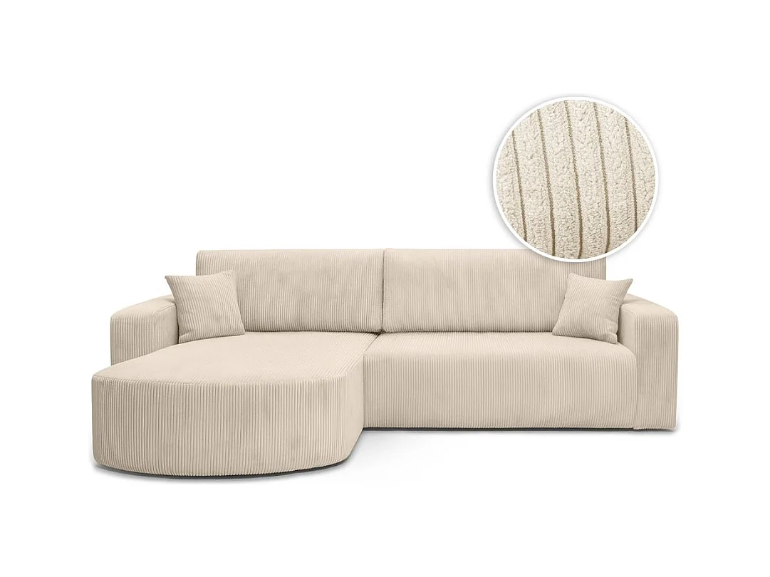 Canapé KIARA d'angle réversible convertible 4 places en velours côtelé - Beige