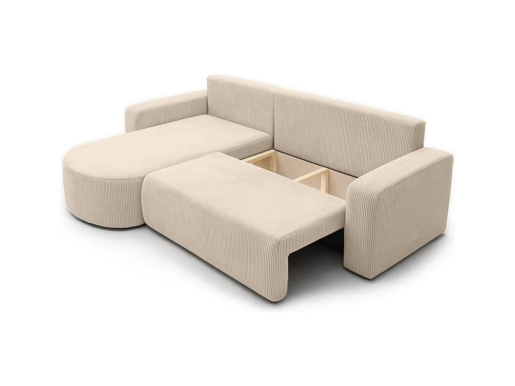 Canapé KIARA d'angle réversible convertible 4 places en velours côtelé - Beige