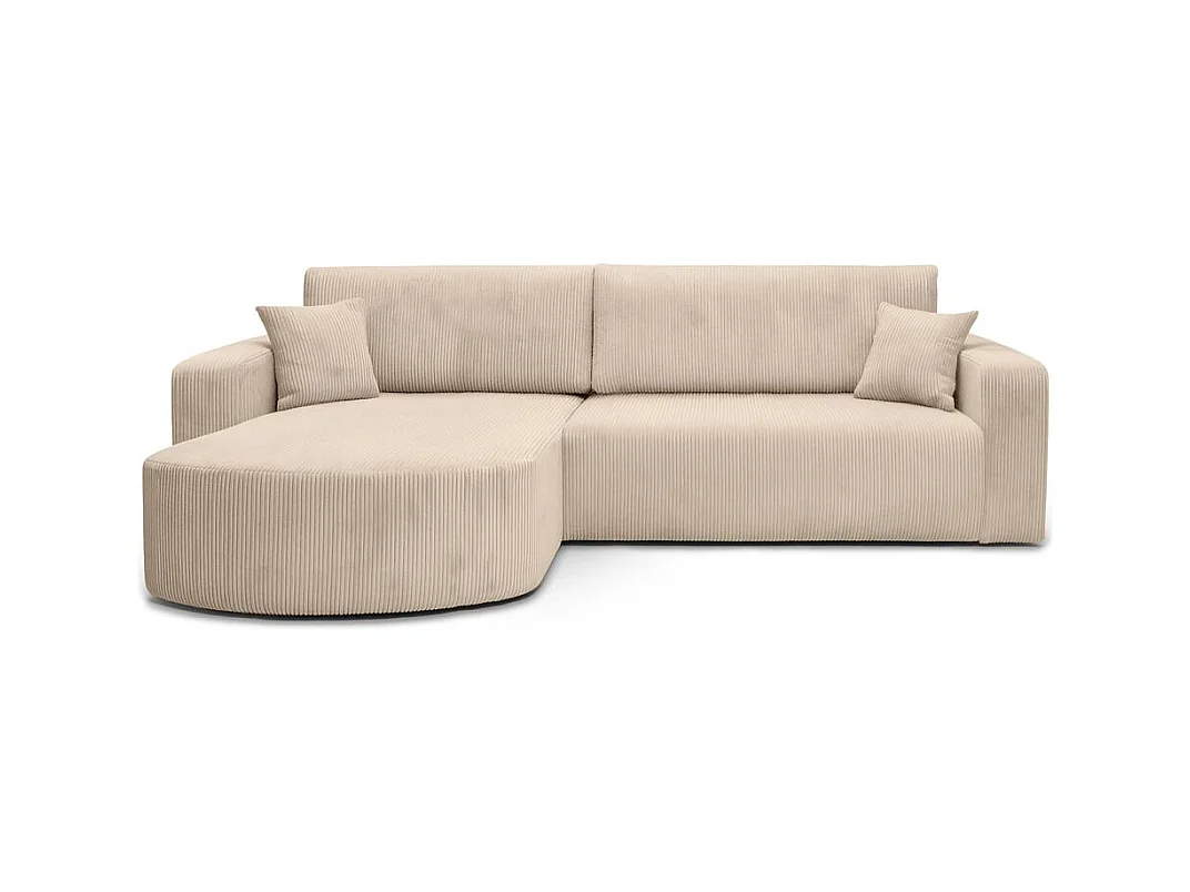 Canapé KIARA d'angle réversible convertible 4 places en velours côtelé - Beige