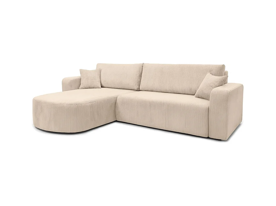 Canapé KIARA d'angle réversible convertible 4 places en velours côtelé - Beige
