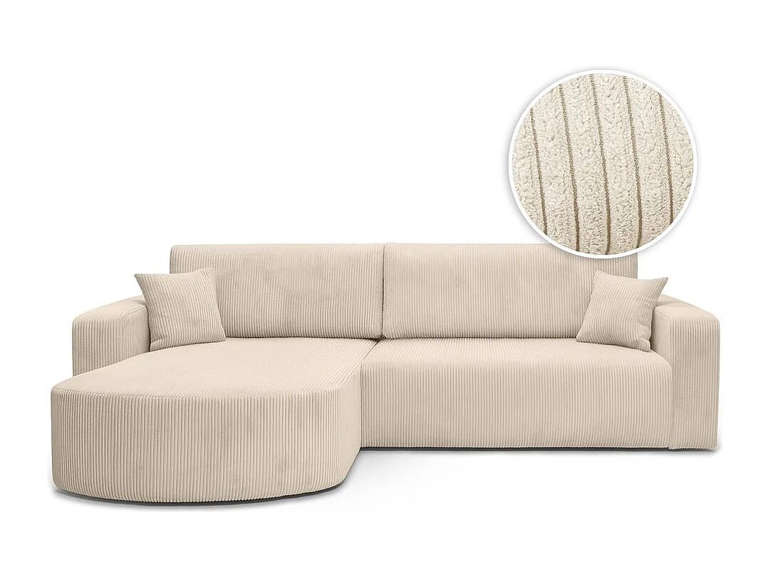 Canapé KIARA d'angle réversible convertible 4 places en velours côtelé - Beige