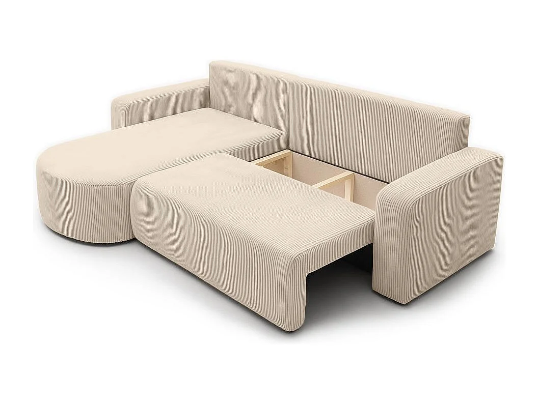 Canapé KIARA d'angle réversible convertible 4 places en velours côtelé - Beige