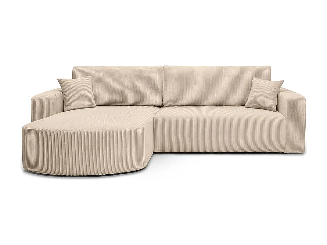 Canapé KIARA d'angle réversible convertible 4 places en velours côtelé - Beige