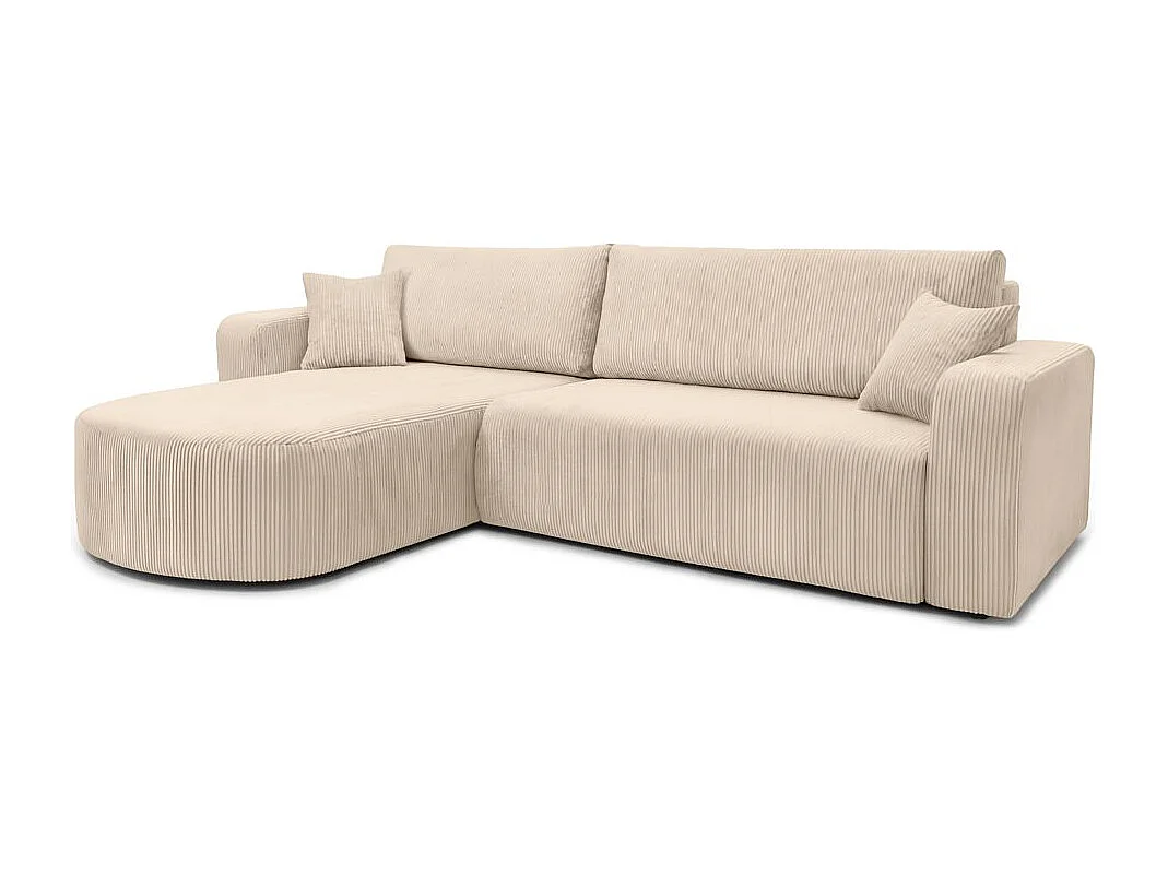 Canapé KIARA d'angle réversible convertible 4 places en velours côtelé - Beige