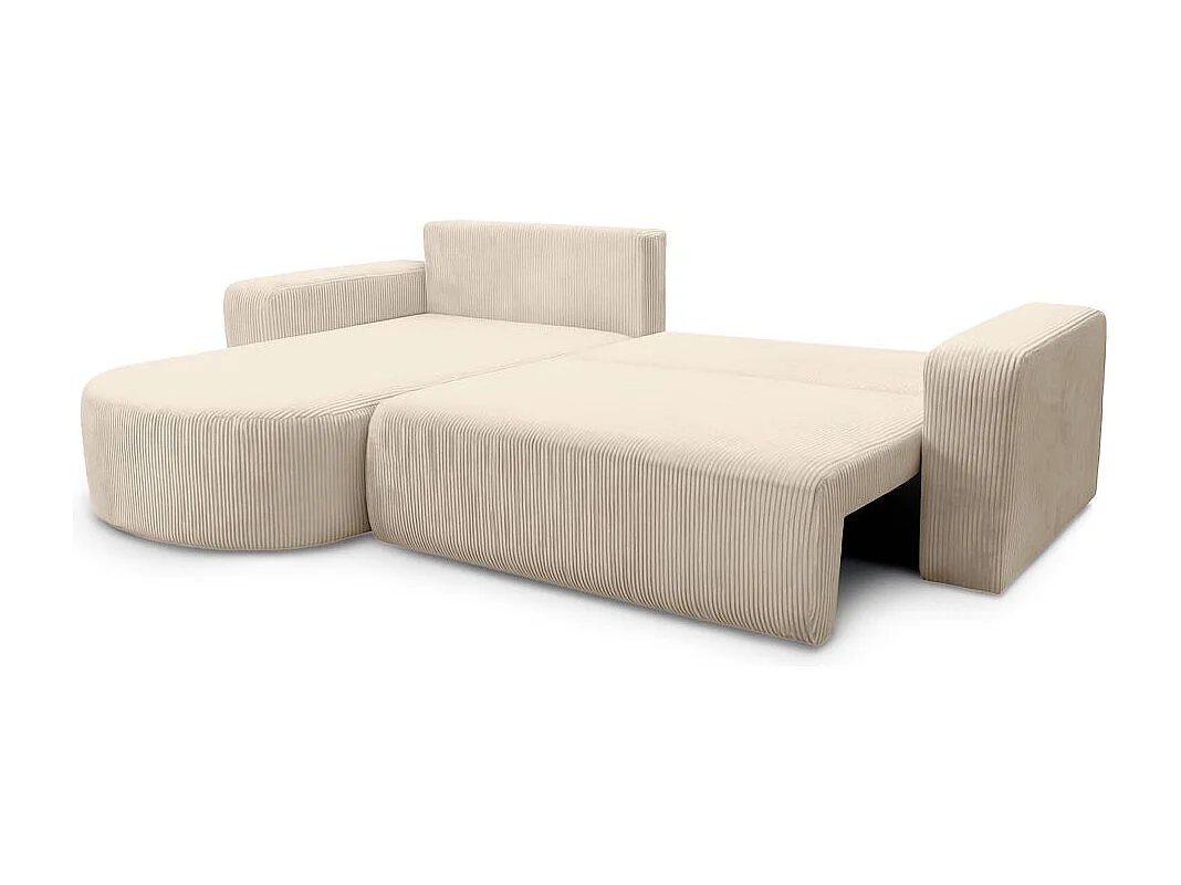 Canapé KIARA d'angle réversible convertible 4 places en velours côtelé - Beige