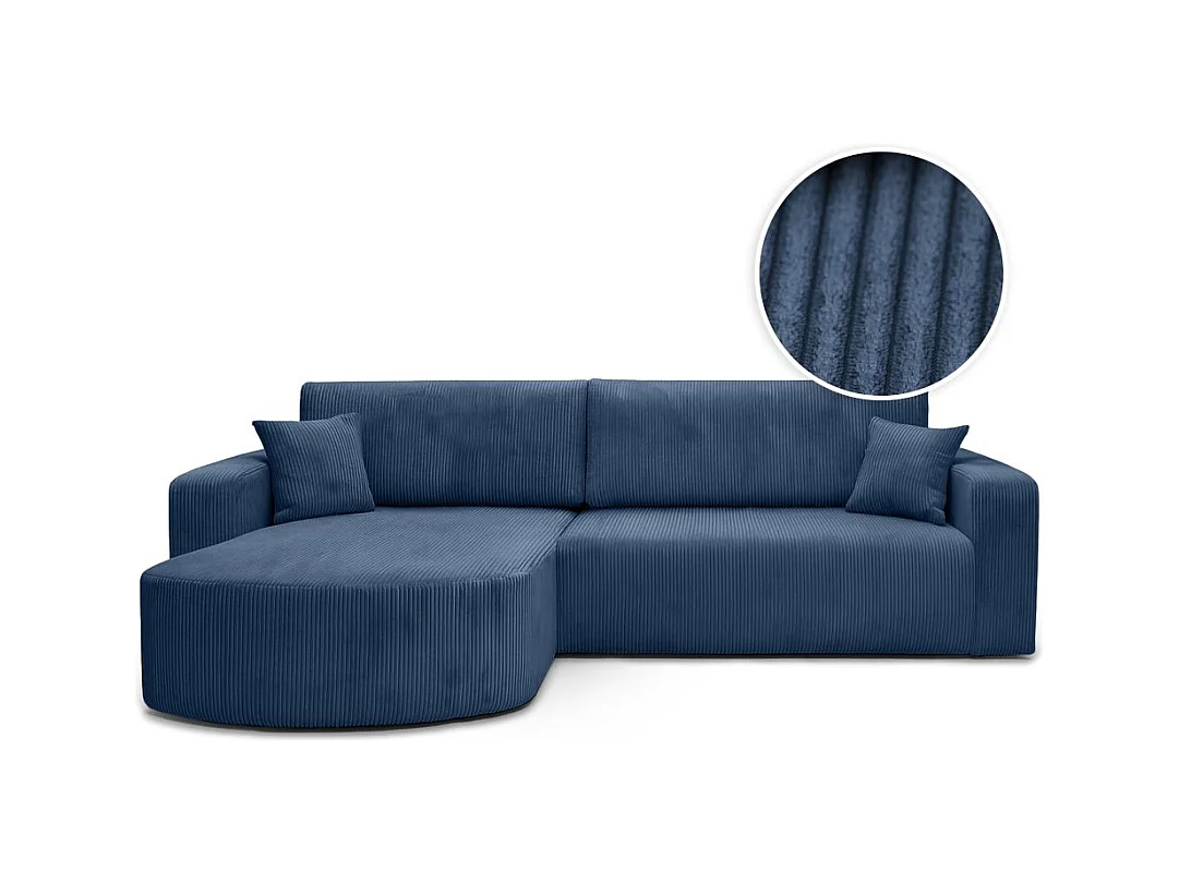 Canapé KIARA d'angle réversible convertible 4 places en velours côtelé - Bleu foncé