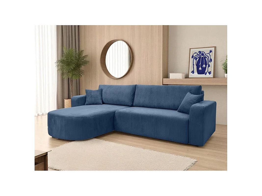 Canapé KIARA d'angle réversible convertible 4 places en velours côtelé - Bleu foncé