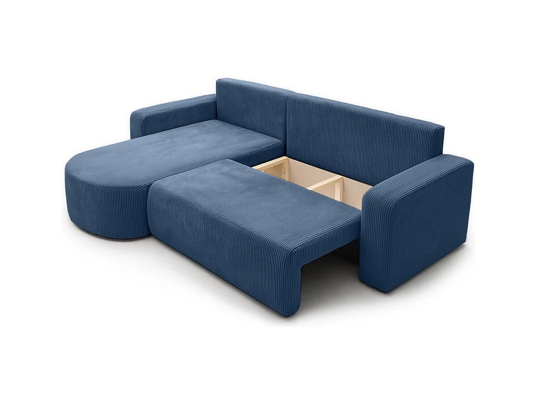 Canapé KIARA d'angle réversible convertible 4 places en velours côtelé - Bleu foncé