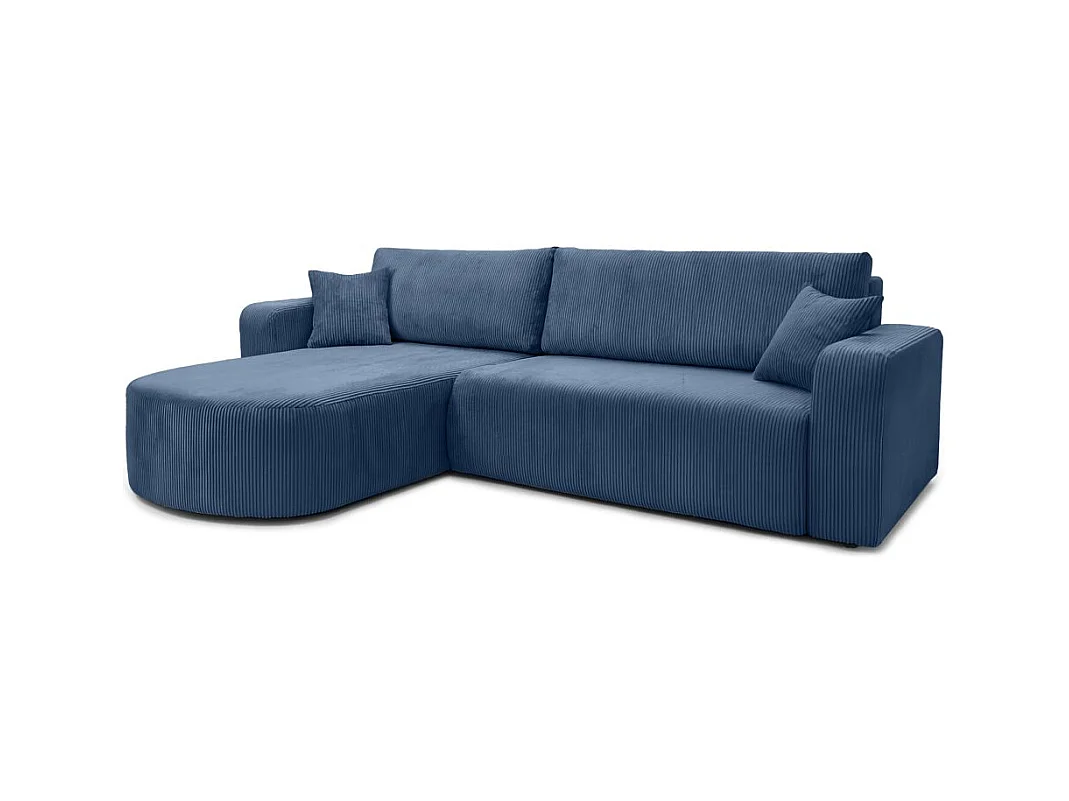 Canapé KIARA d'angle réversible convertible 4 places en velours côtelé - Bleu foncé