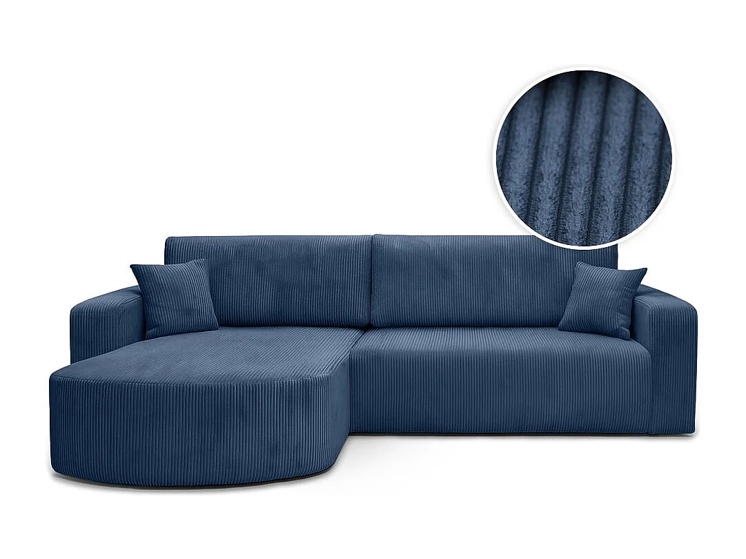 Canapé KIARA d'angle réversible convertible 4 places en velours côtelé - Bleu foncé