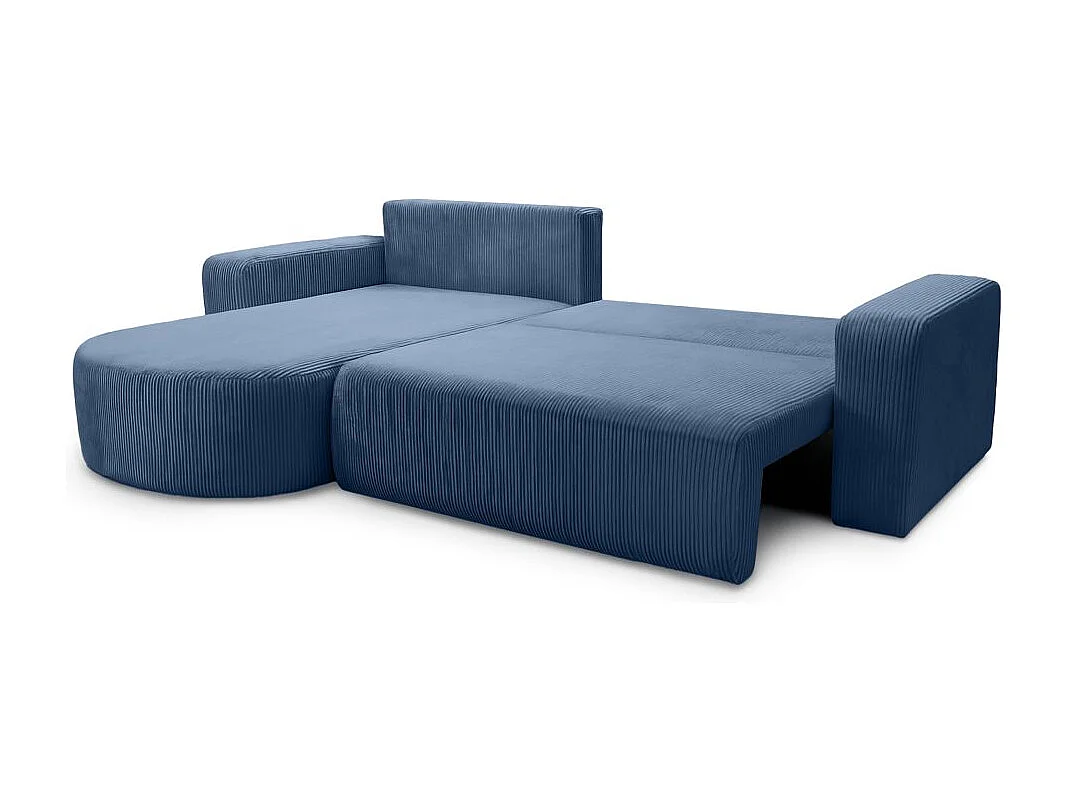Canapé KIARA d'angle réversible convertible 4 places en velours côtelé - Bleu foncé