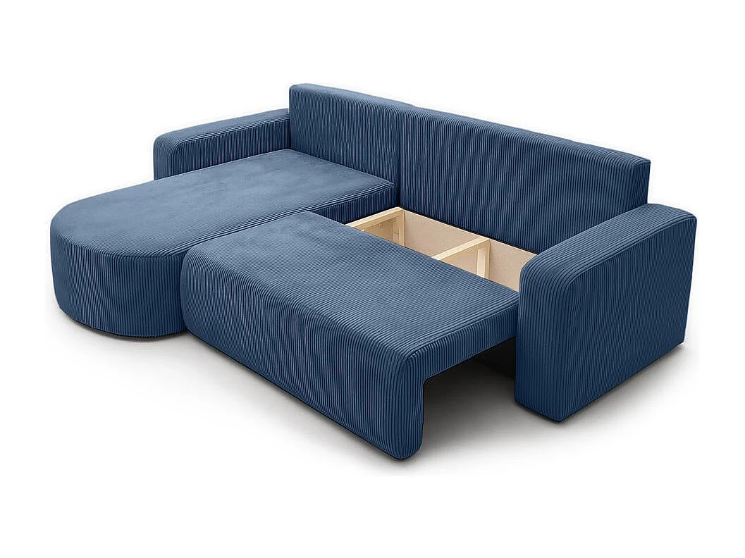 Canapé KIARA d'angle réversible convertible 4 places en velours côtelé - Bleu foncé