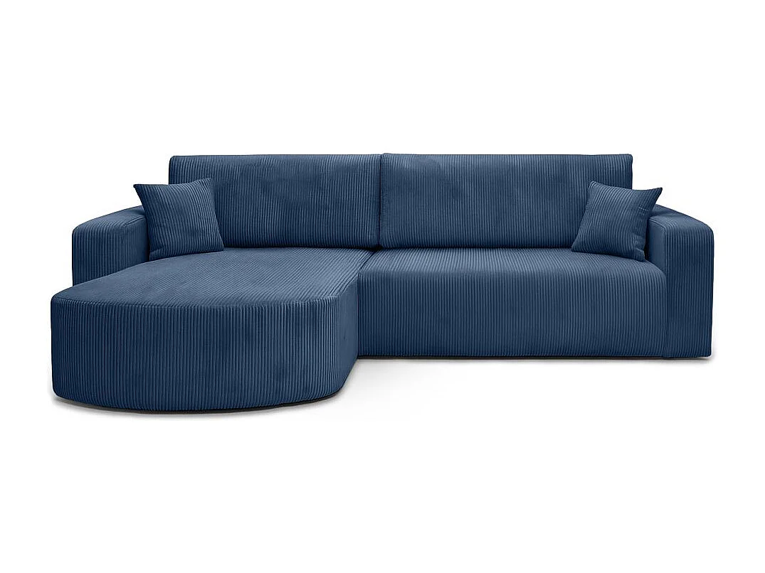 Canapé KIARA d'angle réversible convertible 4 places en velours côtelé - Bleu foncé