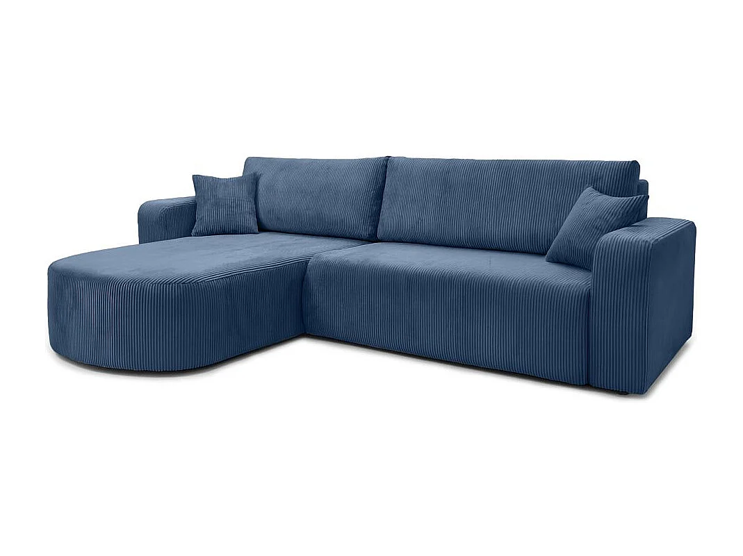 Canapé KIARA d'angle réversible convertible 4 places en velours côtelé - Bleu foncé