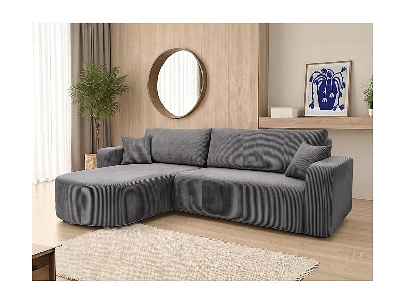 Canapé KIARA d'angle réversible convertible 4 places en velours côtelé - Gris anthracite