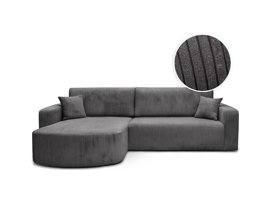 Canapé KIARA d'angle réversible convertible 4 places en velours côtelé - Gris anthracite